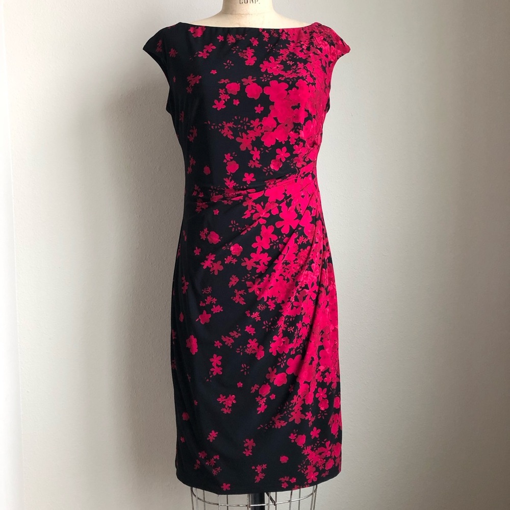 Red & Black Floral Dress • Size M